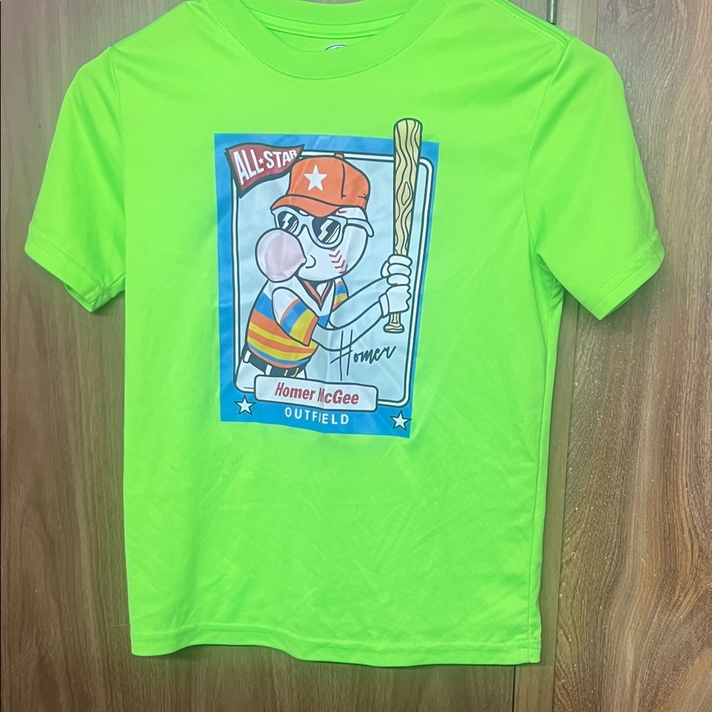 Athletic Works Neon Green Kids Tee with Baseball Cartoon